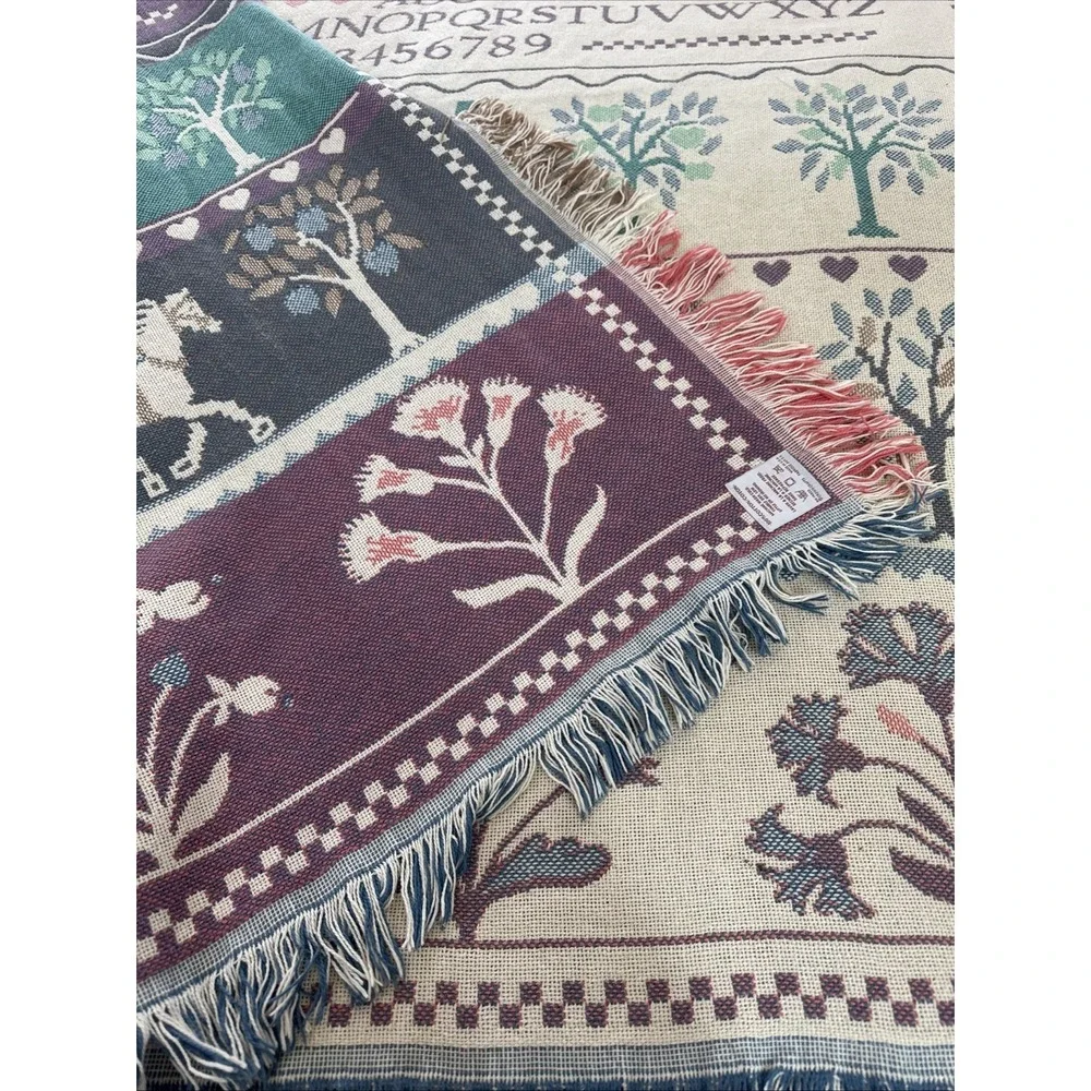 Crown Crafts Throw Blanket Amish Buggy Alphabet Sampler Cottage Core 64x54